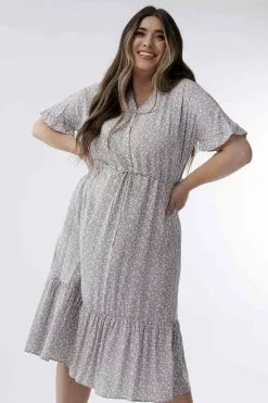 Sweet Salt Dress Dolman Sleeve Drawstring Waist Gray