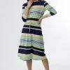 Sweet Salt 3/4 Sleeve Drawstring Waist Dress Blue Stripe -Modest Clothing Sales 1361902 P 3 4 Sleeve Drawstring Waist Dress Blue Stripe 468668