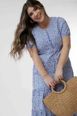 Sweet Salt Dress V Neck Drawstring Blue Floral