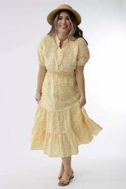 Sweet Salt Dress Raglan Puff Short Sleeve Yellow