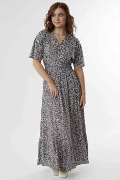 Sweet Salt Dress Dolman Sleeve V Neck Gray Floral