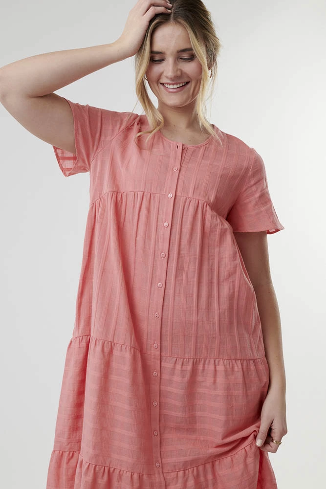 Sweet Salt Dress High Low Waist Tiered Skirt Coral Pink 3 Sweet Salt Dress High Low Waist Tiered Skirt Coral Pink