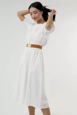 Sweet Salt Ruffle Square Neck Dress White