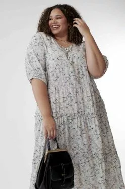 Sweet Salt Ruffle Tiered Tie Neck Dress Blue Tie Dye