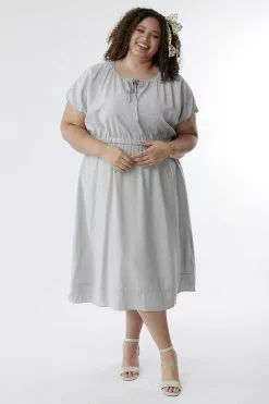 Sweet Salt Elastic Waist Dolman Sleeve Dress Gray