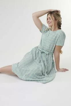 Sweet Salt Cuffed Dolman Sleeve Dress Turquoise And Green Stripe