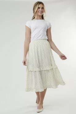 Sweet Salt Elastic Waist Ruffle Skirt White Floral