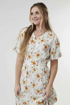 Sweet Salt Dress V Neck Yoke Top Orange Floral