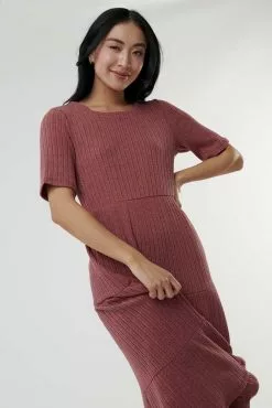 Sweet Salt Dress Knit Square Neck Tiered Skirt Burgundy
