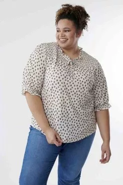 Sweet Salt Top Smocked Yoke Brown Floral