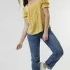 Sweet Salt Top Square Neck Shirring Puff Sleeve Yellow -Modest Clothing Sales 1391350 P Top Square Neck Shirring Puff Sleeve Yellow 167310