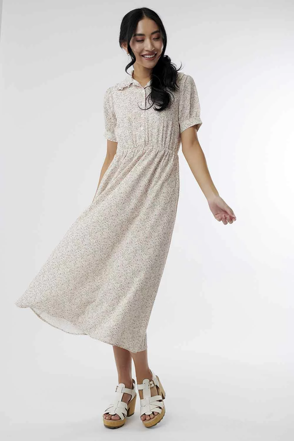 Sweet Salt Dress Peter Pan Collar Button Down White Floral