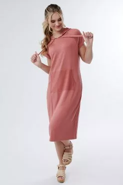 Sweet Salt Dress Knit Solid Hood With Pocket Rose