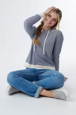 Sweet Salt Top Striped With Hood Blue Stripe