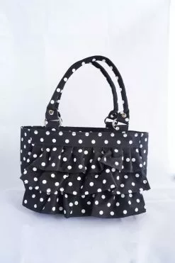 Scripture Tote Ruffle Black And White Polka Dot