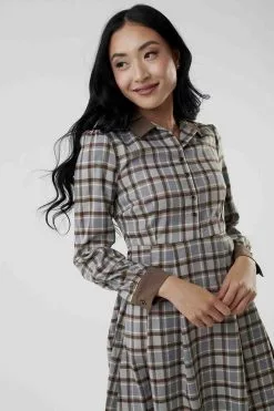 Sweet Salt Collar Neck Button Down Dress Gray/Brown