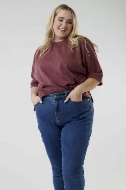 Sweet Salt Cuffed Dolman Sleeve Top Burgundy