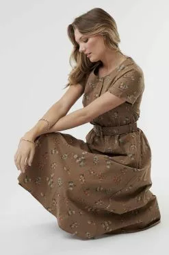 Sweet Salt Dolman Sleeve Belt Dress Clay Floral