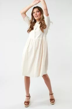 Sweet Salt Dress 1/2 Sleeve Hidden Placket Natural