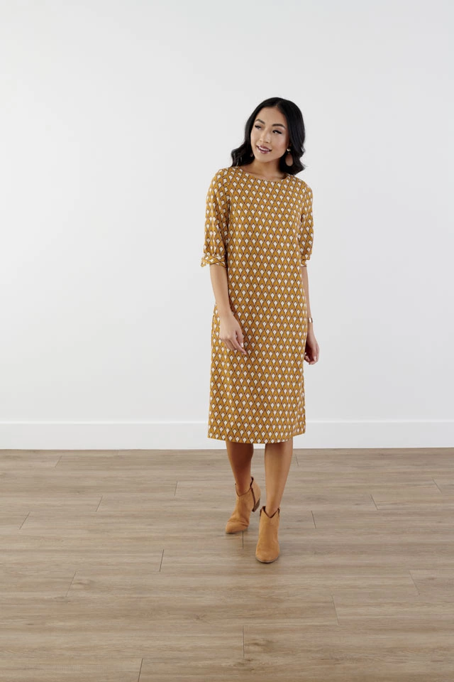 Sweet Salt Dress 3/4 Bishop Sleeve Mustard Ivory 3 Sweet Salt Dress 3/4 Bishop Sleeve Mustard Ivory