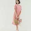 Sweet Salt Dress Band Neck Shift Red Orange