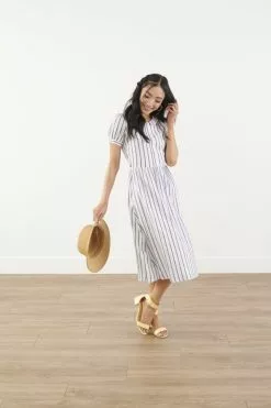 Sweet Salt Dress Collar Neck Puff Sleeve White Blue