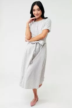 Sweet Salt Dress Cuffed Sleeve Button Down Gray/White