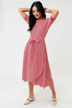 Sweet Salt Dress Dolman Sleeve Wrap Skirt Red/White