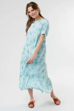 Sweet Salt Dress Drop Shoulder Tiered Blue Green