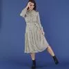 Sweet Salt Dress Hidden Placket Tie Waist Ivory/Gray