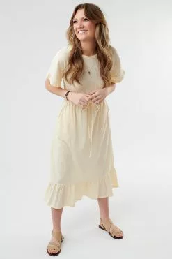 Sweet Salt Dress Knit Dolman Sleeve Midi Ivory/Yellow