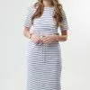 Sweet Salt Dress Knit Drawstring Waist White/Blue