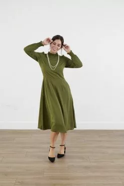 Sweet Salt Dress Neck And Sleeve Smocking Olive Green