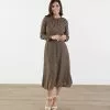 Sweet Salt Ruffle-Neck Dress Navy Brown