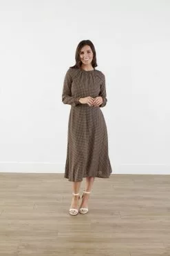 Sweet Salt Ruffle-Neck Dress Navy Brown