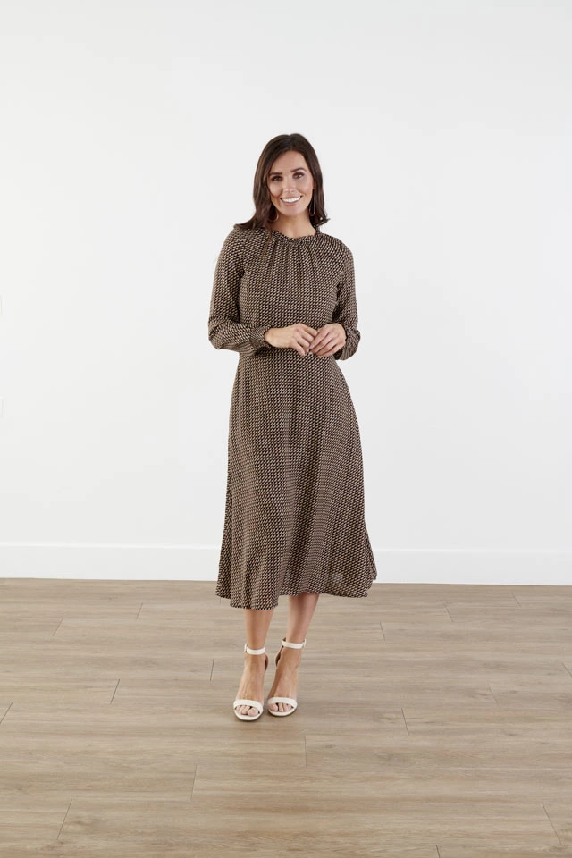 Sweet Salt Ruffle-Neck Dress Navy Brown 3 Sweet Salt Ruffle-Neck Dress Navy Brown