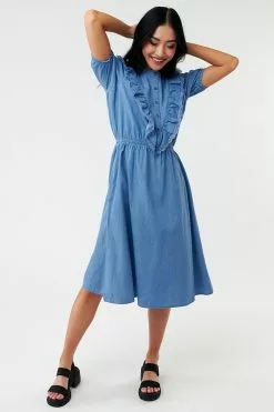 Sweet Salt Dress Ruffle Trim Light Wash