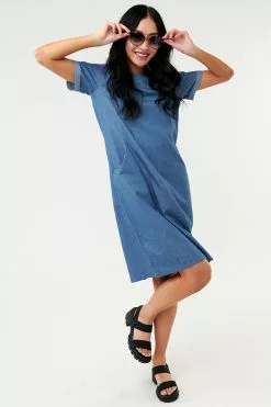 Sweet Salt Dress Short Cuffed Sleeve Blue
