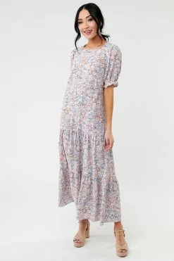 Sweet Salt Dress Tiered Skirt Cuffed Sleeve Gray