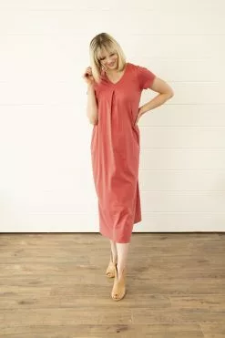 Sweet Salt V-Neck Pleated Maxi Dress Red Orange