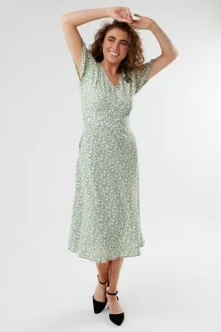 Sweet Salt Dress Wide Waistband Green/White Floral