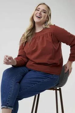 Sweet Salt Long Sleeve Pin Tuck Top Red Brown