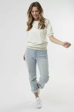 Sweet Salt Puff Sleeve Top Light Gray