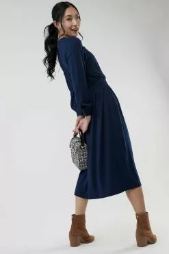 Sweet Salt Ruffle Neck And Trim Dress Navy