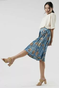 Sweet Salt Shiny Pleated Skirt Teal/Brown