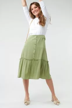 Sweet Salt Skirt A Line Button Down Olive