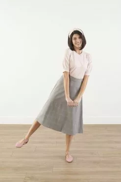 Sweet Salt A-Line Plaid Midi Skirt Gray