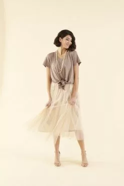 Sweet Salt Skirt Tulle Midi Almond