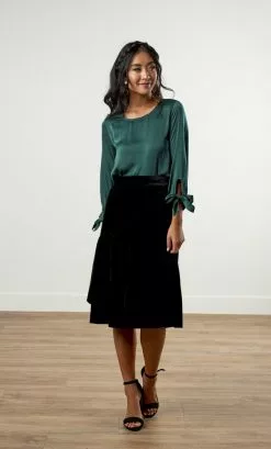 Sweet Salt Velvet Asymmetrical Ruffle Skirt Black