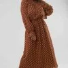 Sweet Salt Smocking Ruffle Neck And Sleeve Dress Brown -Modest Clothing Sales Smocking Ruffle Neck and Sleeve Dress Brown 358762